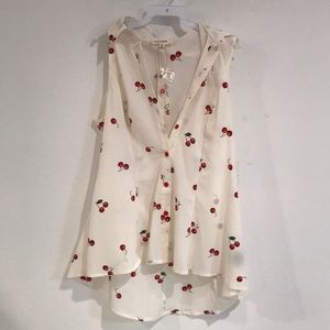 Women sleeveless blouse with Cherry pattern. Ivory